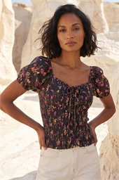 Dusk Floral Shimmer Tie Front Top