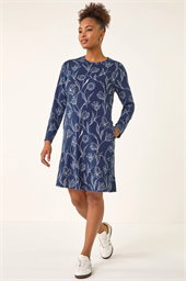 Floral Print Side Button Stretch Dress