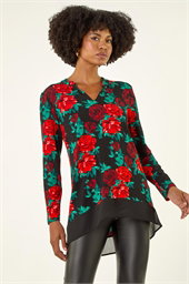 Floral Print V-Neck Chiffon Top