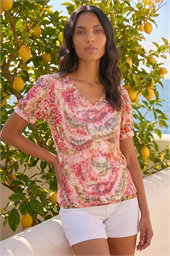 Print Burnout Blouson Top