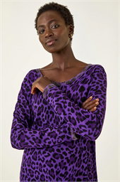 Animal Print Embellished Trim Jumper