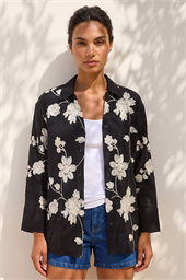 Floral Embroidered Collared Shirt
