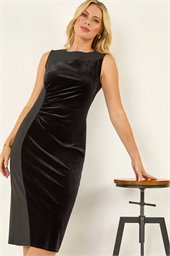 Petite Velvet Contrast Ruched Dress