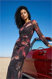 Floral Mesh Stretch Maxi Dress
