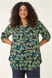 Curve Textured Floral Puff Print Shirt