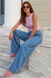 Cotton Stretch Wide Leg Jean