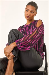 Stripe Print Mesh Overlay Top