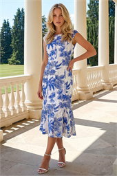 Palm Print Lace Godet Hem Dress