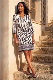 Abstract Border Tie Shirt Dress