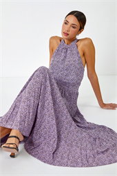Animal Print Halter Neck Chiffon Maxi Dress