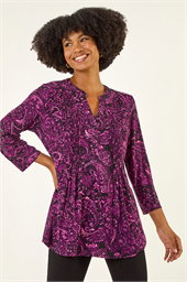 Paisley Print V-Neck Stretch Top