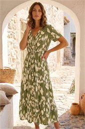 Petite Abstract Print Tiered Midi Dress