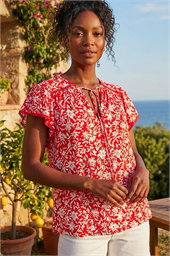Floral Print Frill Sleeve Tie Top