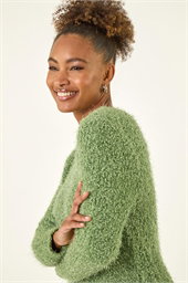 Fluffy Knit Curved Hem Knit Jumper