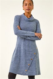 Petite Soft Marl Buttoned Cowl Neck Dress