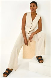 Linen Blend Wide Leg Trousers