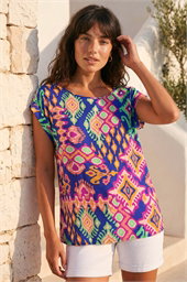 Aztec Print Short Sleeve Top