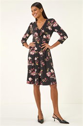 Floral Gathered Stretch Dress