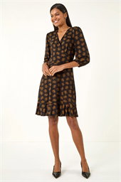 Leaf Print Wrap Stretch Dress