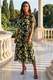 Floral Split Sleeve Midi Dress