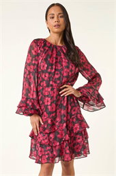 Petite Floral Print Frill Dress