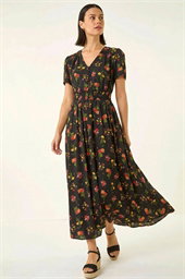 Floral Print Buttoned Midi Dress