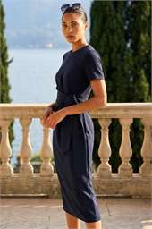 Petite Tie Waist Stretch Midi Dress