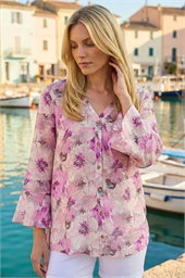 Floral Print Flare Sleeve Blouse