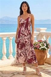 Petite Leaf Print Button Midi Dress
