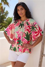Printed Raglan Sleeve Stretch Top