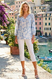 Floral Print Tie Neck Tunic Top