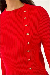 Dusk High Neck Button Detail Rib Jumper