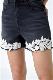 Lace Detail Denim Stretch Shorts