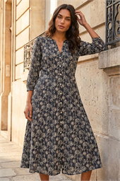 Printed V-Neck Midi Dress