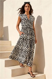 Aztec Print Midi Smock Dress