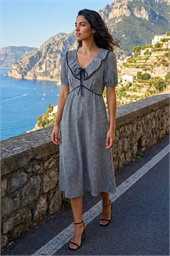 Dusk Gingham Frill Tie Midi Dress 