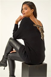 One Size Animal Print Tie Back V-Neck Jumper