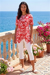 Floral Print Hanky Hem Tunic Top