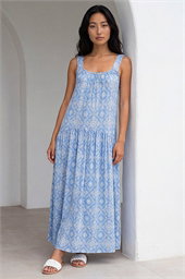 Petite Tile Print Gathered Dress