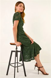 Leaf Lace Sequin Midi Dress