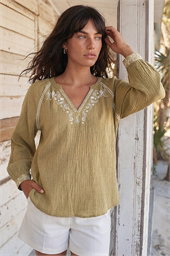 Embroidered Neck Top