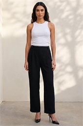 Pleated Wide Leg Buttoned Trouser