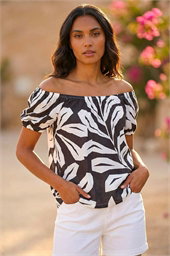 Abstract Print Bardot Top