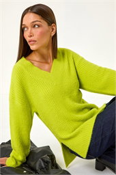 V-Neck Fluffy Knit Jumper