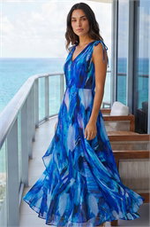 Sleeveless Abstract Print Maxi Dress