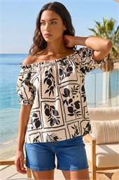 Mono Print Bardot Top