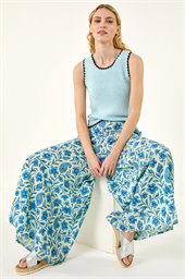 Floral Print Textured Palazzo Trouser