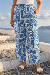 Curve Postcard Print Wide Leg Trouser