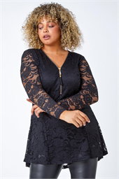 Curve Zip Front Lace Stretch Top 