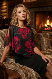 Floral Overlay Premium Stretch Dress